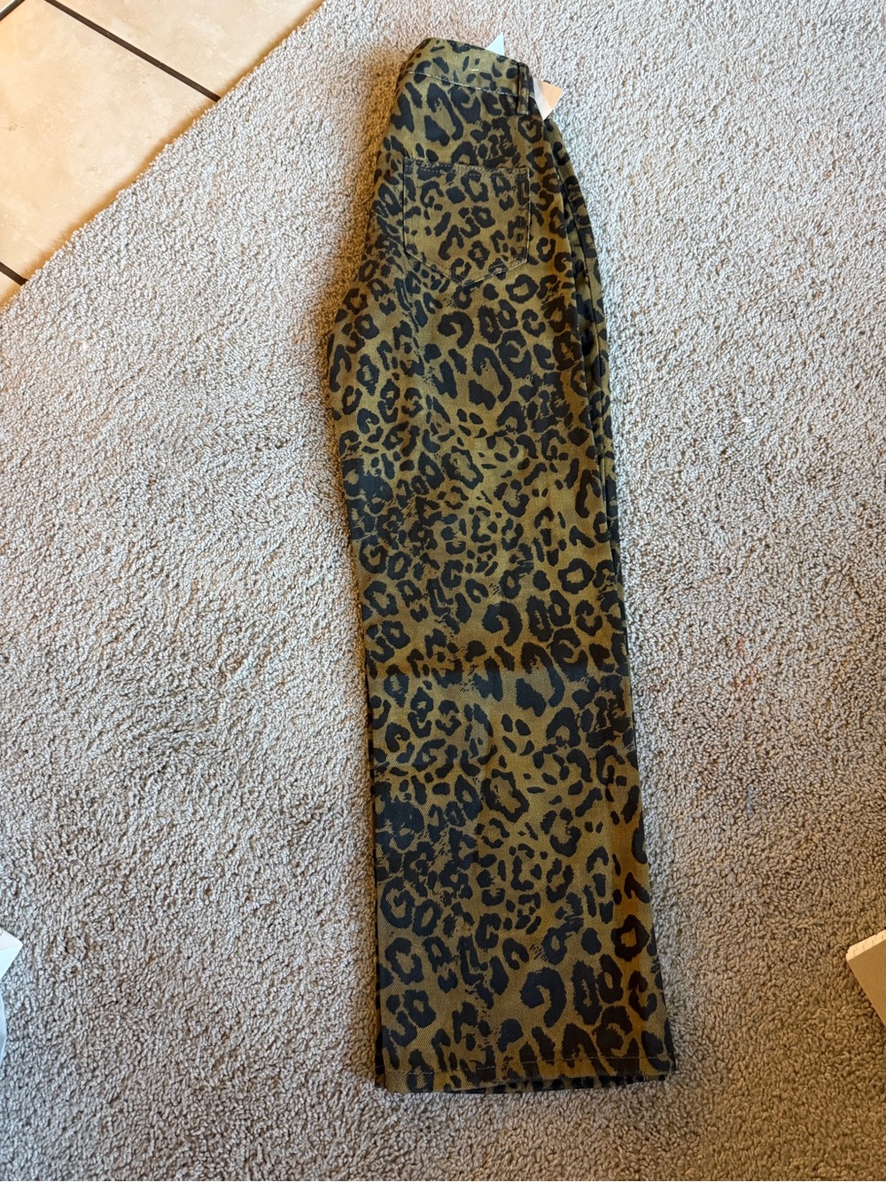 Leopard Print Wide Leg Pants - Olive & Black - Picture 2 of 2